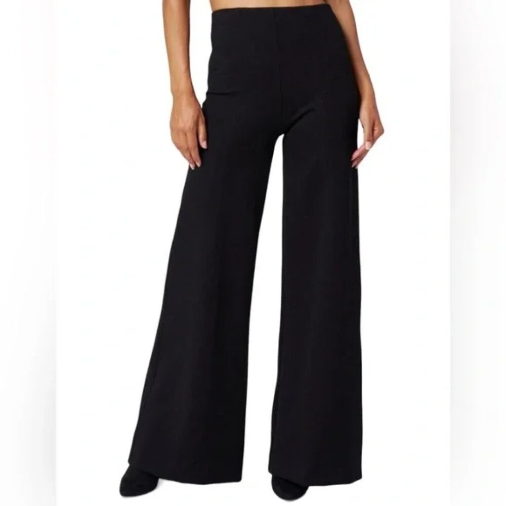 FRANNE GOLDE Pants‎ Womens Medium Black Wide Leg Pull On Knit Slit Hem Lounge